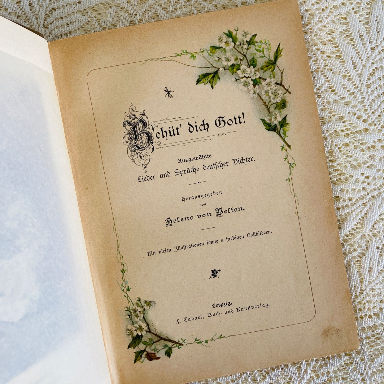 美しい花装丁のアンティーク詩選集 1910年頃 ドイツ語古書 インテリア
