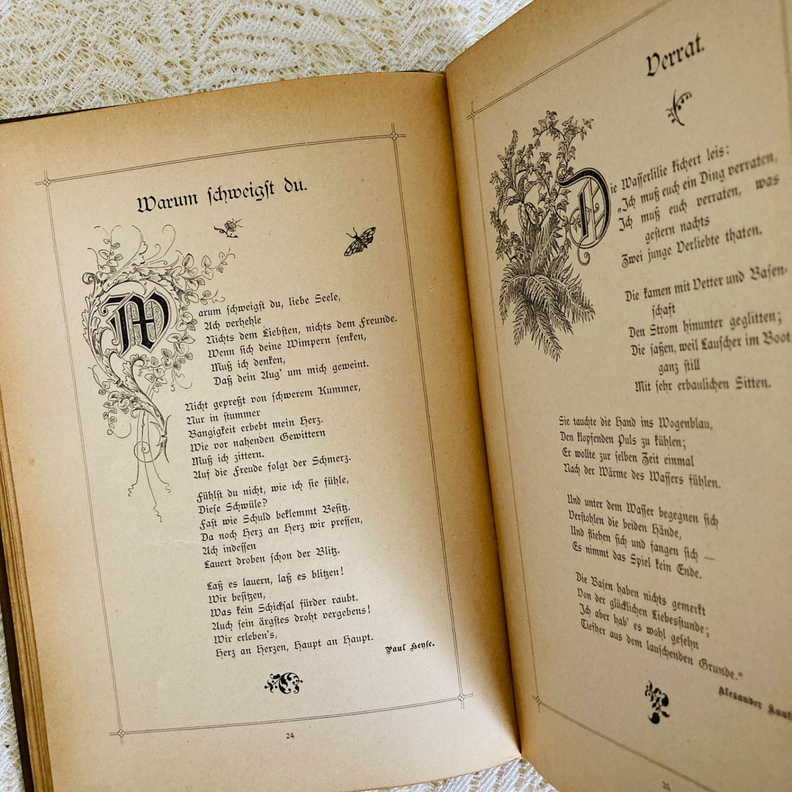 美しい花装丁のアンティーク詩選集 1910年頃 ドイツ語古書 インテリア