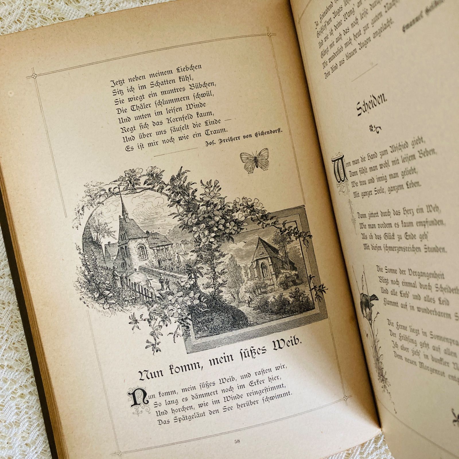 美しい花装丁のアンティーク詩選集 1910年頃 ドイツ語古書 インテリア