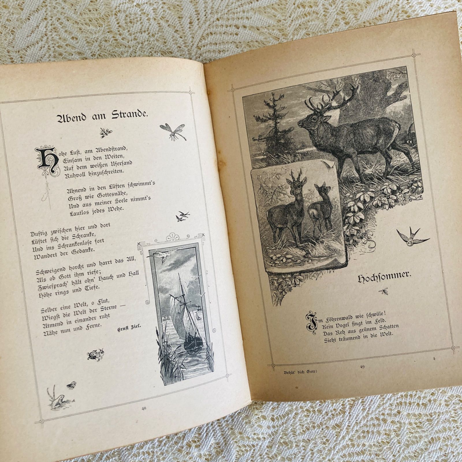 美しい花装丁のアンティーク詩選集 1910年頃 ドイツ語古書 インテリア