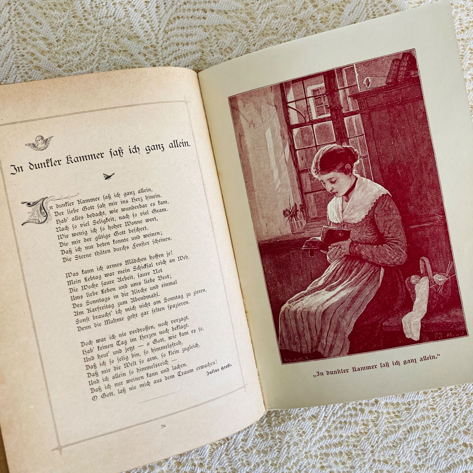 美しい花装丁のアンティーク詩選集 1910年頃 ドイツ語古書 インテリア