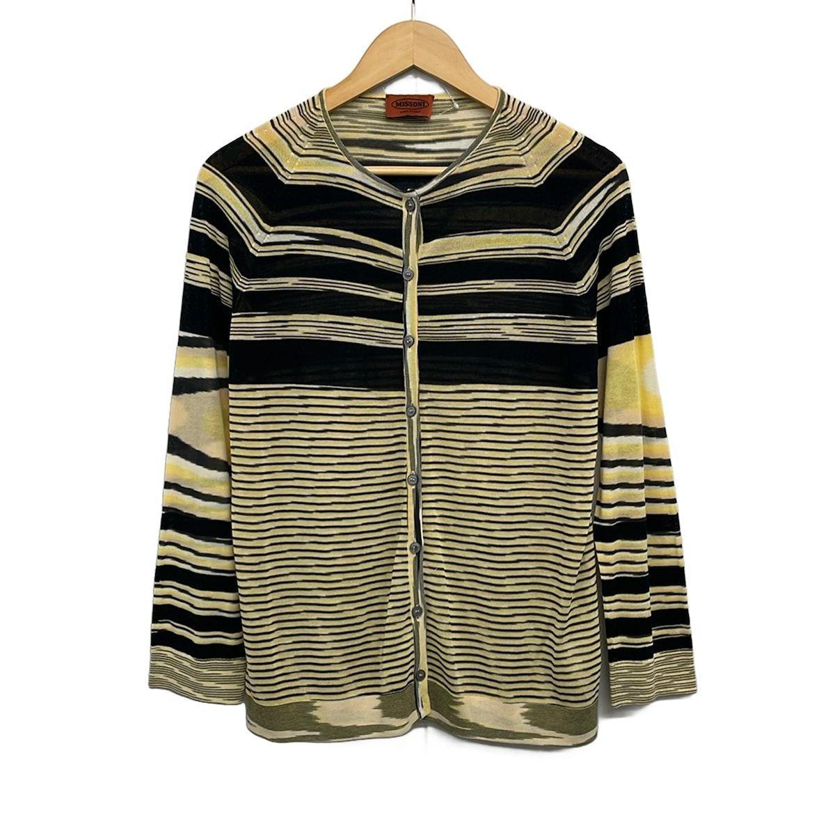 MISSONI(ミッソーニ) カーディガン サイズ44 L レディース - ライトイエロー×黒×アイボリー 長袖