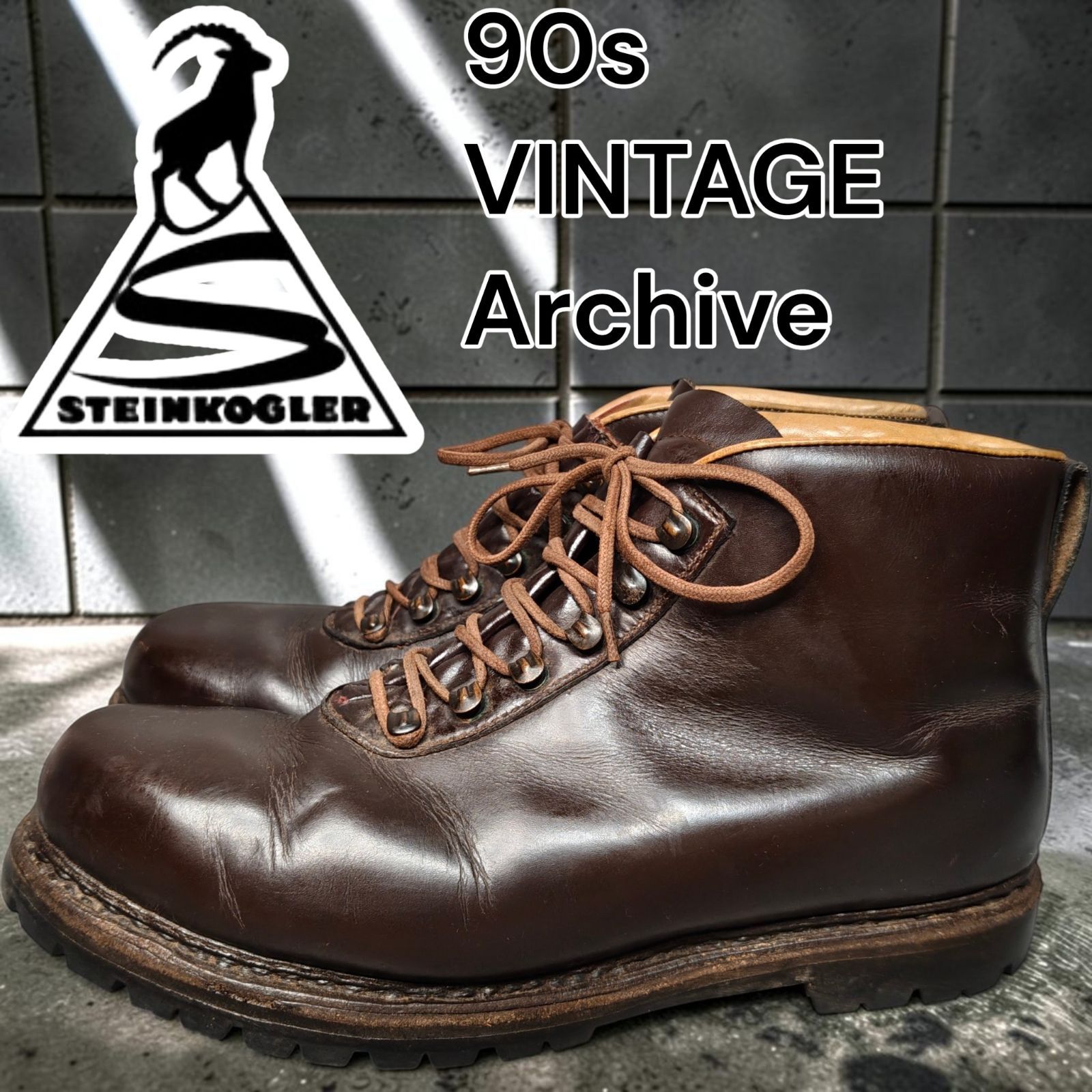 90s STEINKOGLER VINTAGE Archive オーストリア製 シュタインコグラー 本格 マウンテンブーツ トレッキング チロリアン ビブラムソール ブラウン 本革 登山靴 ユーロ ヴィンテージ ギミック テック 堅牢 29.0cmサイズ相当