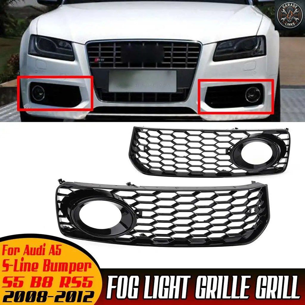 アウディ A5 S-Line S5 B8 RS5 2008-2012 用 フロントフォグランプ レーシンググリル カーハニカムメッシュ フォグランプカバーグリル 1ペ