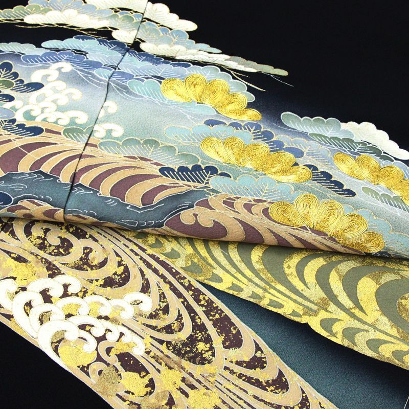 記念感謝祭【仕立無料】本金最高級品☆王朝流水豪華刺繍工芸松図☆特選