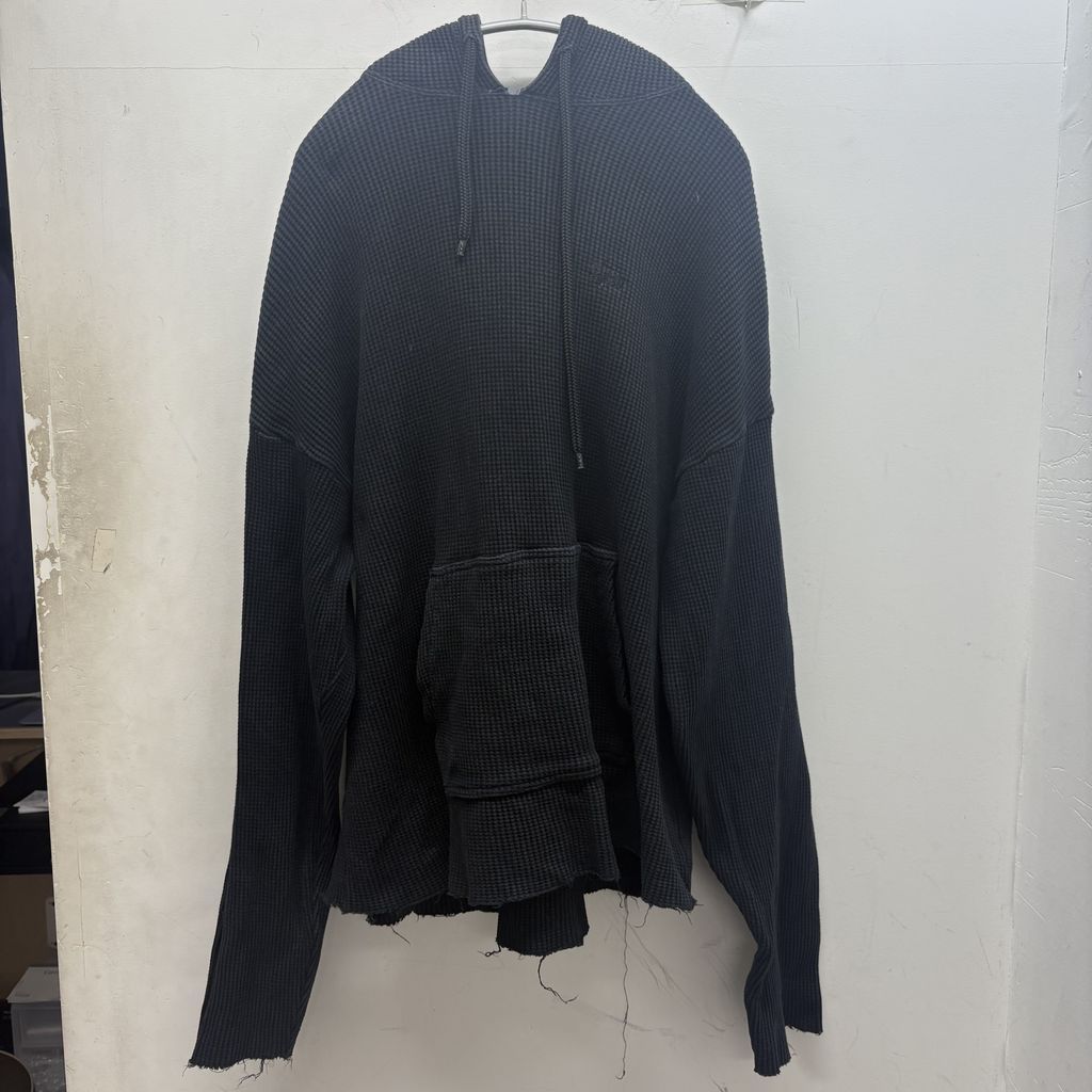 Stussy ステューシー Waffle Cut Off Hoodie フードパーカー ブラック size:S【中目黒B07】