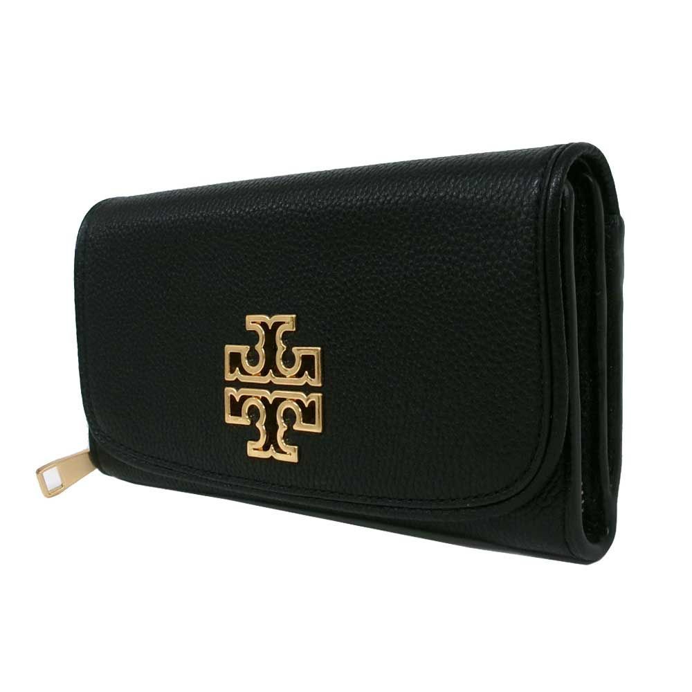 【新品】トリーバーチ 財布 長財布 TORY BURCH BRITTEN ブリテン レザー エンベロープ コンチネンタル かぶせ蓋 60414 0819 002 BLACK/ROLLED GOLD (ブラック) アウトレット レディース 送料無料