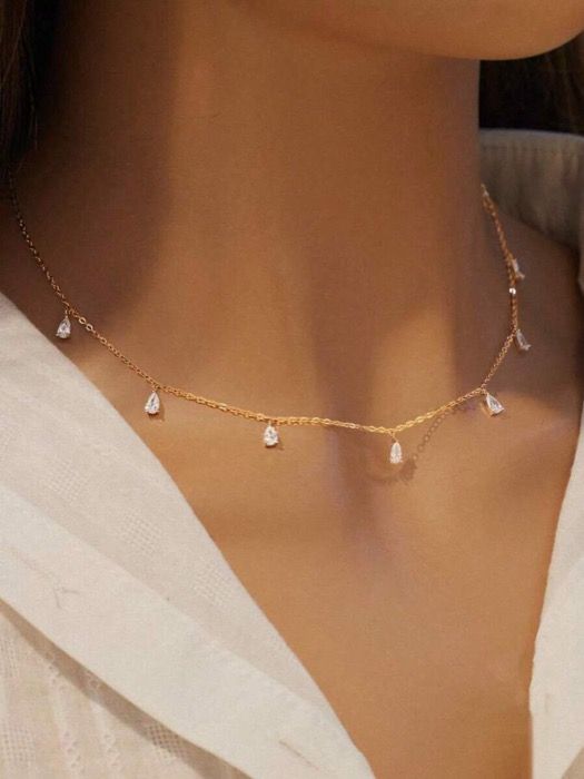 ジュエリー レディース ネックレス ペンダントネックレス 1個 S925スターリングシルバー ティアドロップ ジルコニアストーン タッセルペンダントネックレス、エレガントでミニマリストなデザイン、旅行、バカンス、集まり、パーティーに適しています