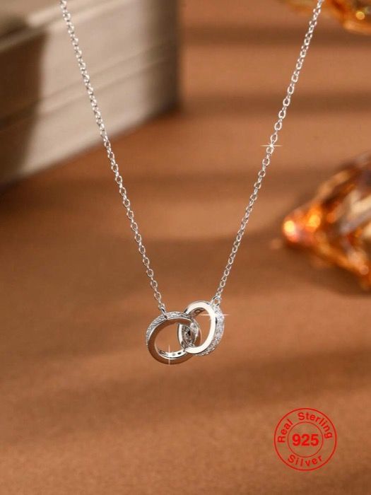 ジュエリー レディース ネックレス ペンダントネックレス 1個 S925スターリングシルバー ミニマリスト ジオメトリック サークル ペンダントネックレス レディース、インターロッキングデザイン、カジュアル、パーティー、仕事着にも使える 6,526円