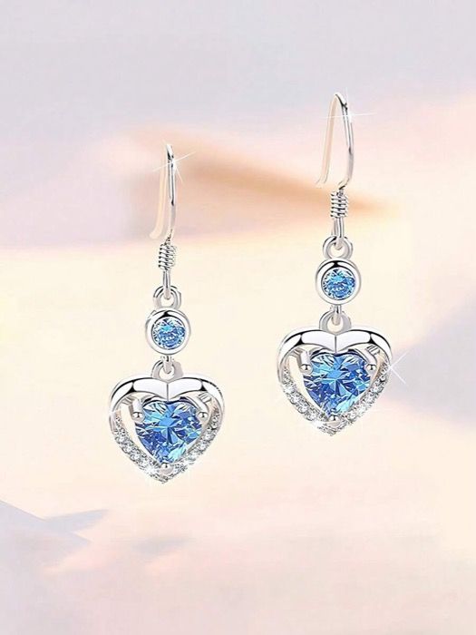 ジュエリー レディース イヤーアクセサリー 1ペア S925スターリングシルバーロマンチックラグジュアリーハートペンダントピアス、マイクロインレイキュービックジルコニア、スウィート キュート フレッシュ エレガントな高品質ピアス、女性の日常着に適し、ハー