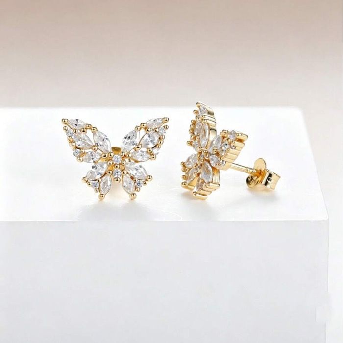 ジュエリー レディース イヤーアクセサリー 925スターリングシルバー 14Kゴールドメッキ マーキスカットバタフライスタッドピアス、優雅で汎用性のある女性用ピアス、結婚式/ブライズメイド、バレンタインデー、誕生日/記念日、春のお出かけ/デートに適してい