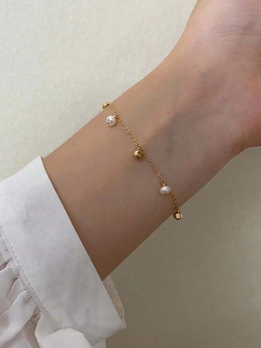 ジュエリー レディース ブレスレット ビーズブレスレット 1個 925スターリングシルバー ファッショナブルエレガントジオメトリックフェイクパールチェーンブレスレット、女性の日常着、友人会、ギフトに適しています