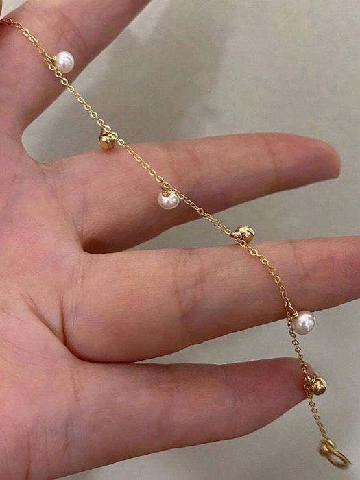 ジュエリー レディース ブレスレット ビーズブレスレット 1個 925スターリングシルバー ファッショナブルエレガントジオメトリックフェイクパールチェーンブレスレット、女性の日常着、友人会、ギフトに適しています