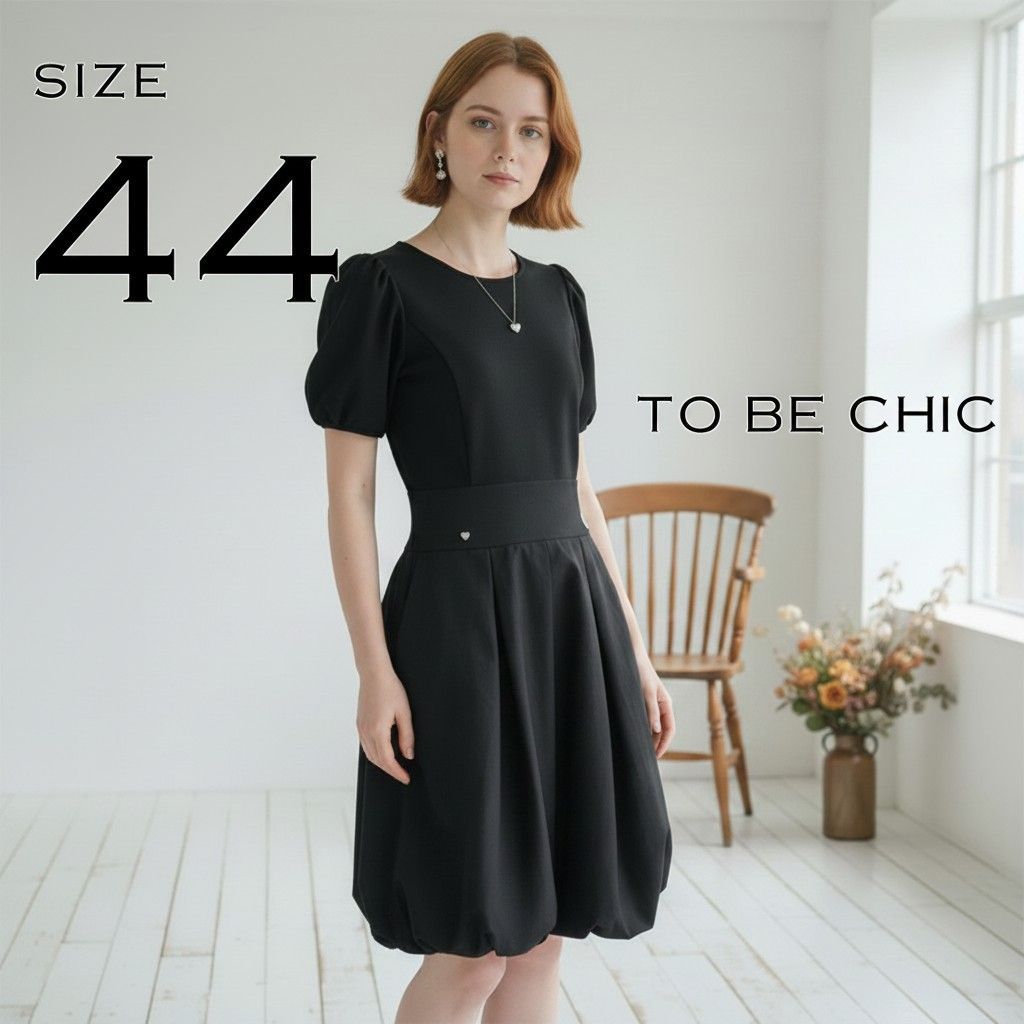 【極美品】TO BE CHICトゥービーシック 大きいサイズ ドッキングバルーンワンピース 44(2XL) 黒ブラック 参観日 学校行事 セレモニー【古着】【中古】【送料無料】