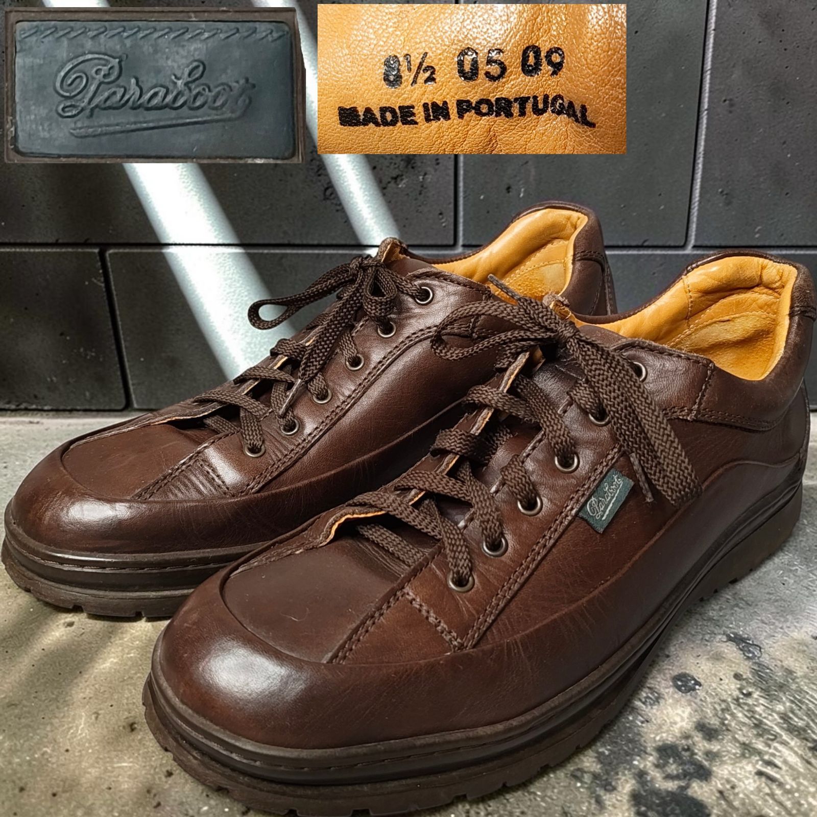 00s PARABOOT VINTAGE Archive ポルトガル製 パラブーツ モンタナ レザースニーカー 濃茶 本革 シボ革 ワーク カジュアル コンフォート 2009年製 レーストゥトゥ ラウンドトゥ Brown Leather 27.0cmサイズ相当