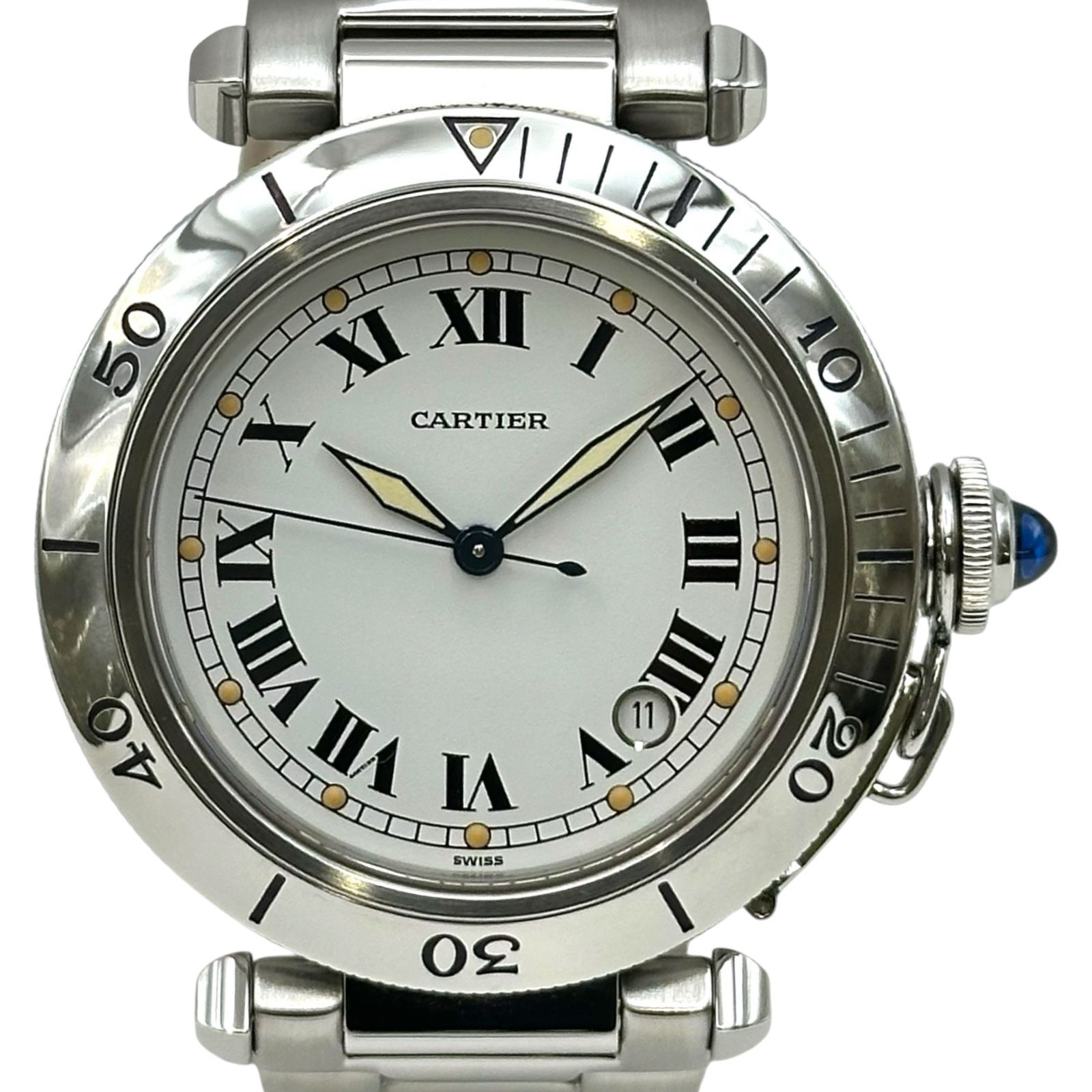 カルティエ Cartier パシャ 38mm W31005H3 ホワイト ステンレススチール 自動巻き メンズ 腕時計