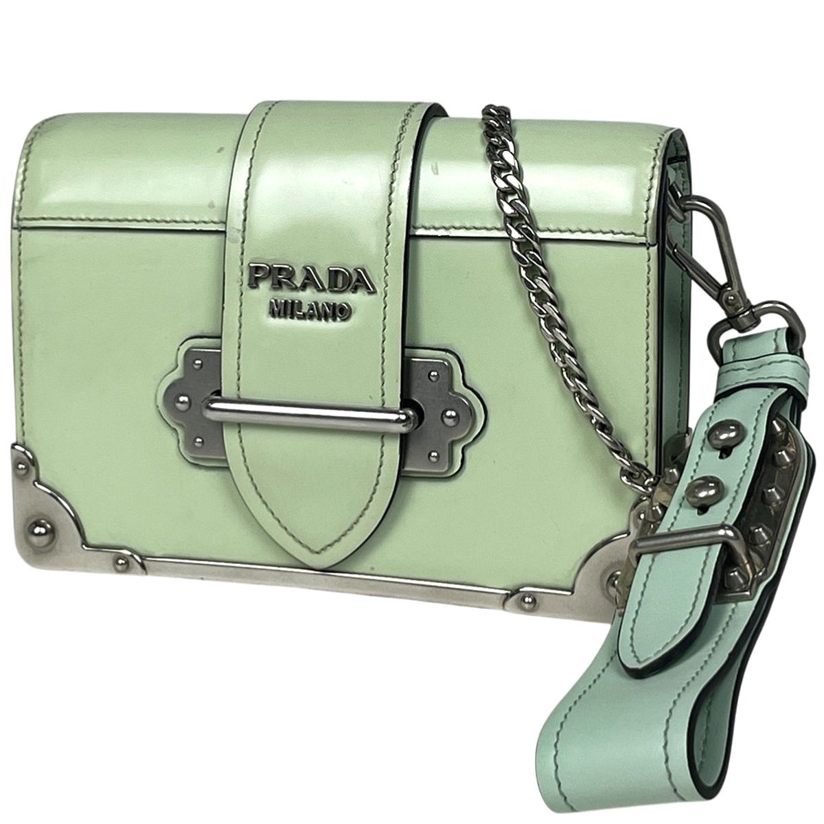 【在庫一掃】 プラダ PRADA カイエ クラッチバッグ ロゴ 2WAY ショルダーバッグ クラッチバッグ レザー グリーン レディース 【中古】