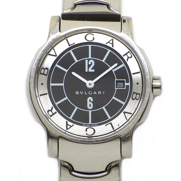 【鑑定済み】BVLGARI ソロテンポ ST29S 腕時計 ブラック ブルガリ BVLGARI 腕時計 ソロテンポ ST29S デイト ブラック文字盤 SS