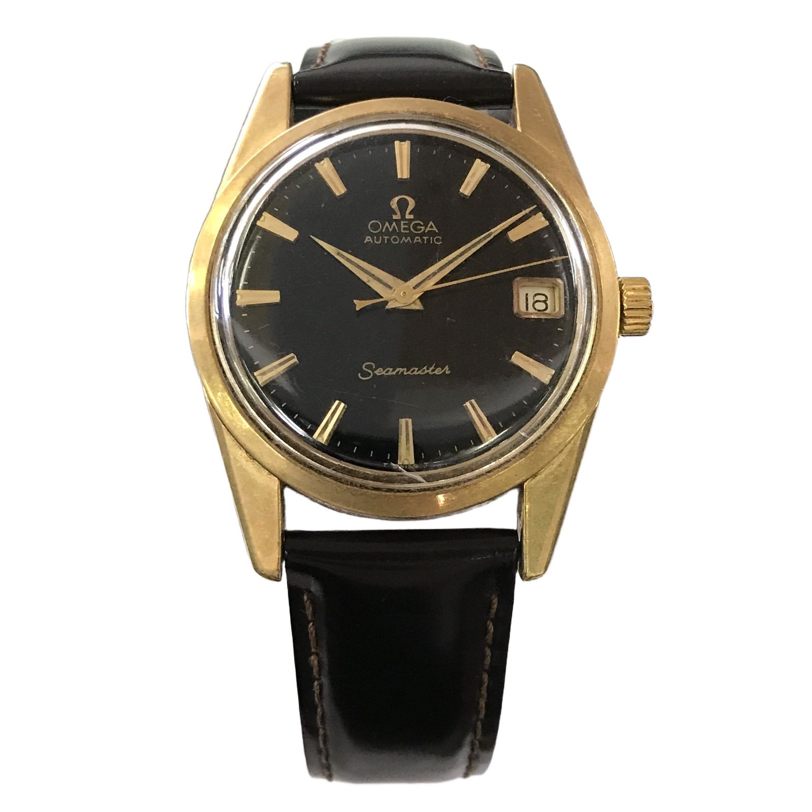オメガ シーマスター OMEGA Seamaster 黒文字盤 自動巻き メンズ 腕時計 ゴールド色 稼働 時計 中古 T11394688