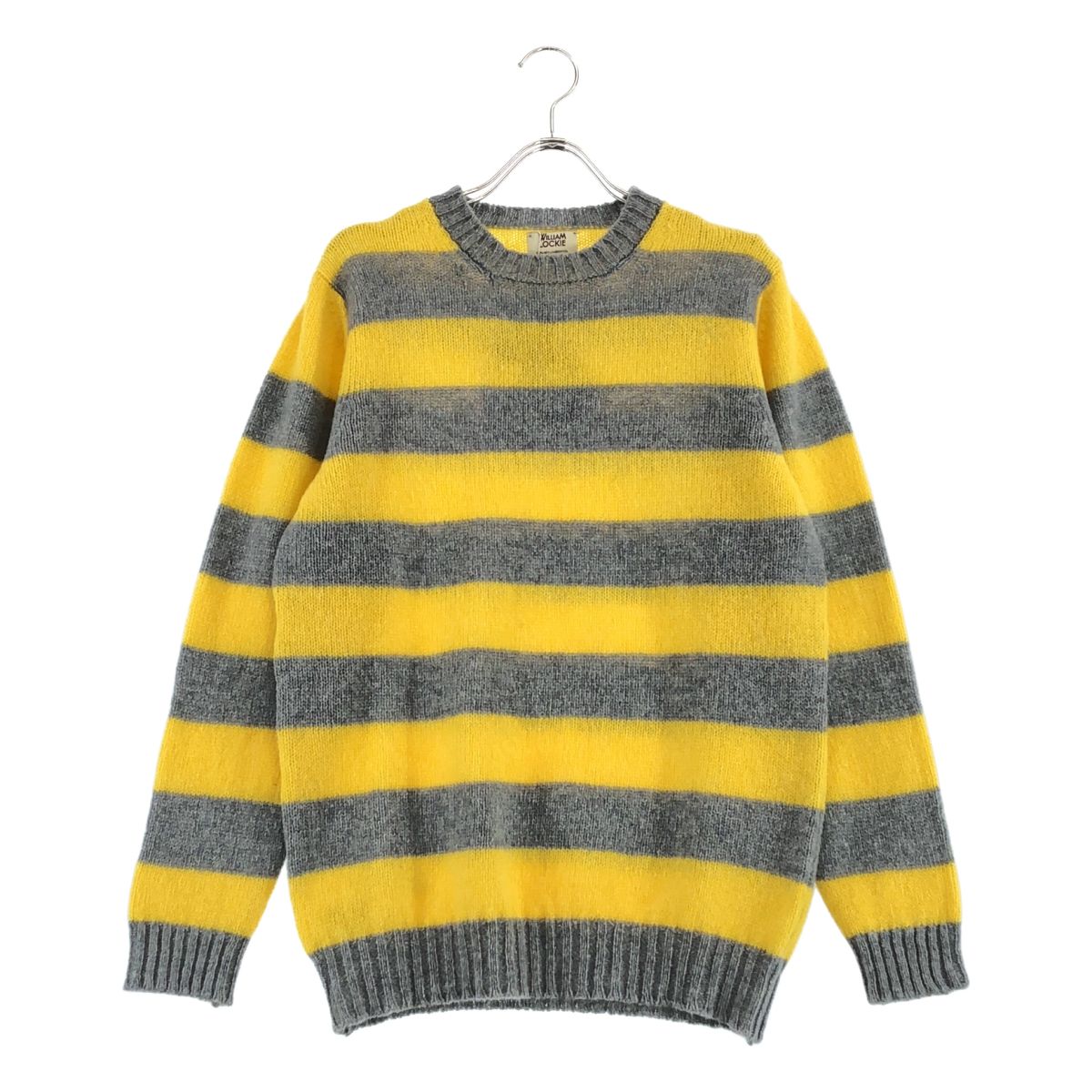 【新品】 WILLIAM LOCKIE / ウィリアムロッキー | ウール ボーダー クルーネックニット | 40 | イエロー/グレー | レディース