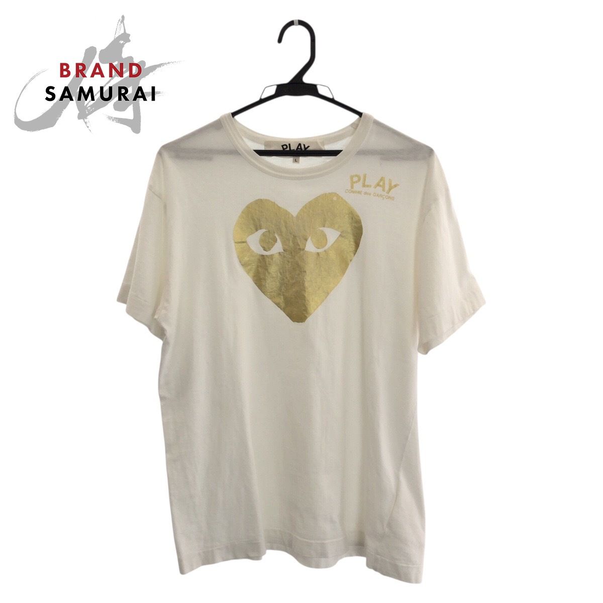 COMME des GARCONS コムデギャルソン サイズL ホワイト ゴールド コットン AZ-T128 半袖Tシャツ メンズ 603195【中古】