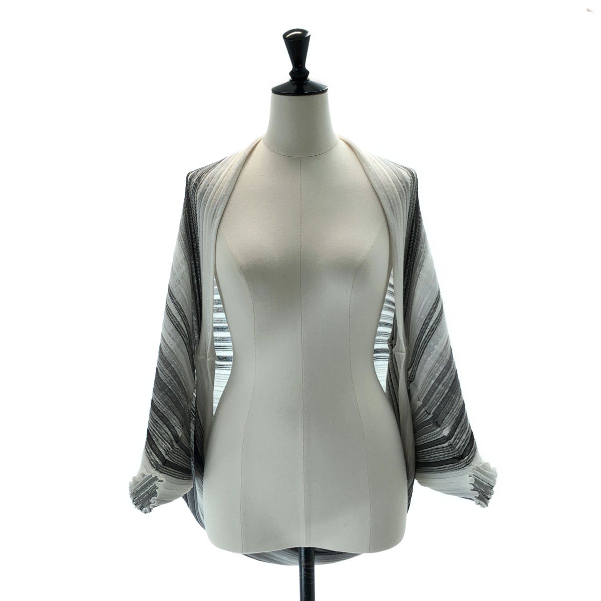 ISSEY MIYAKE / イッセイミヤケ | 2014SS | ボーダー 変形 ボレロ ニットカーディガン | 2 | ホワイト / グレー | レディース