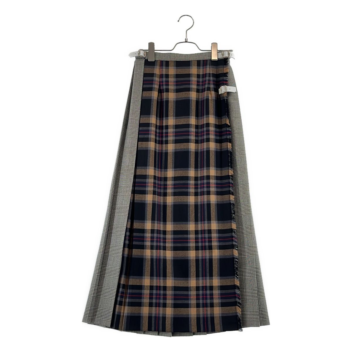 美品　オニールオブダブリン　千鳥柄　ラップスカート　プリーツ　ロング　グレー　S 美品】 O'NEIL OF DUBLIN / オニールオブダブリン | ウール 千鳥格子