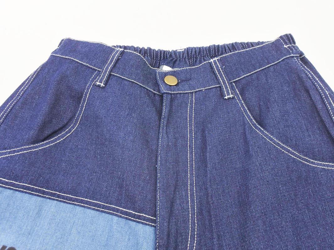 scolar スカラー パッチワーク プリント ワイド デニムパンツ sizeM/紺