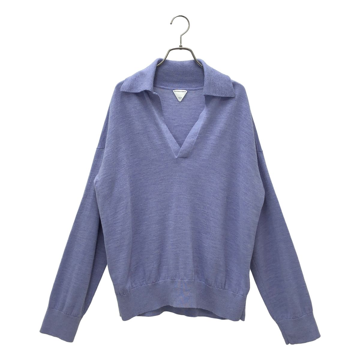 【美品】 BOTTEGA VENETA / ボッテガヴェネタ | 2023AW | ウール ロゴ刺しゅう スキッパーカラーニット | XS | ライトパープル | メンズ