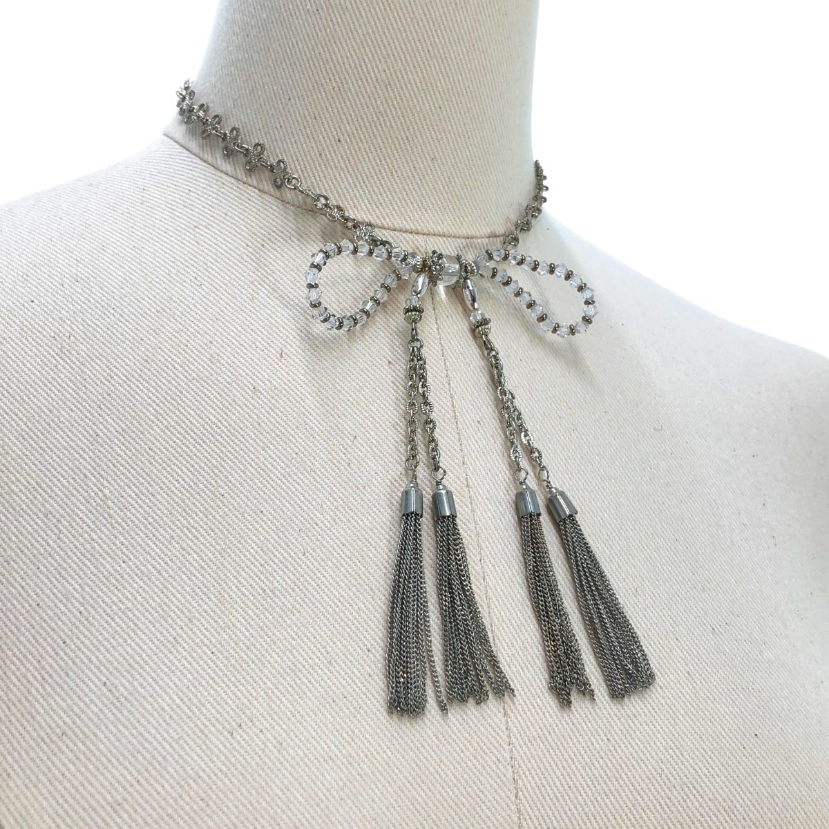 tanakadaisuke / タナカダイスケ | crystal ribbon chain necklace