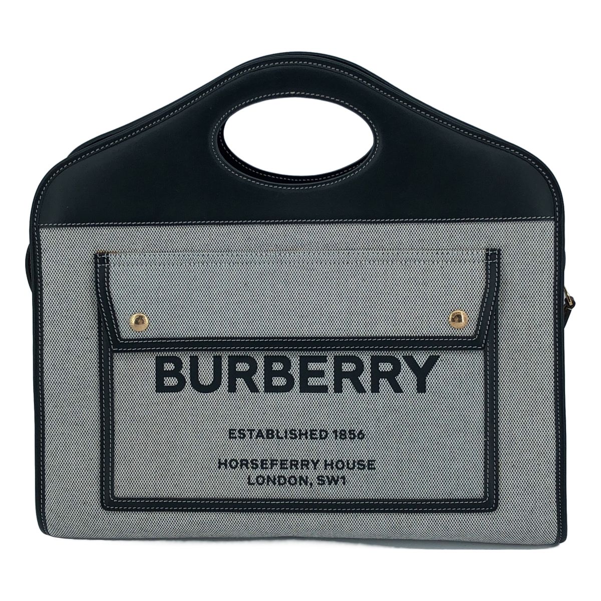 【美品】 Burberry / バーバリー | 2way POCKET BAG キャンバス ロゴ ハンドバッグ | ブラック | レディース