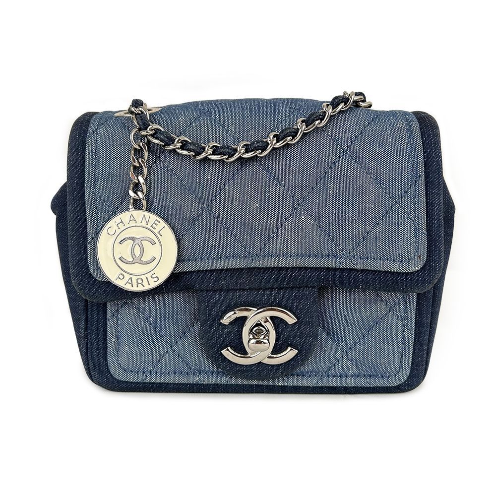 CHANEL シャネル ミニマトラッセ デニム ネイビーブルー シングルフラップ シングルチェーンショルダーバッグ シルバー金具 19 番台 レディース B ランク