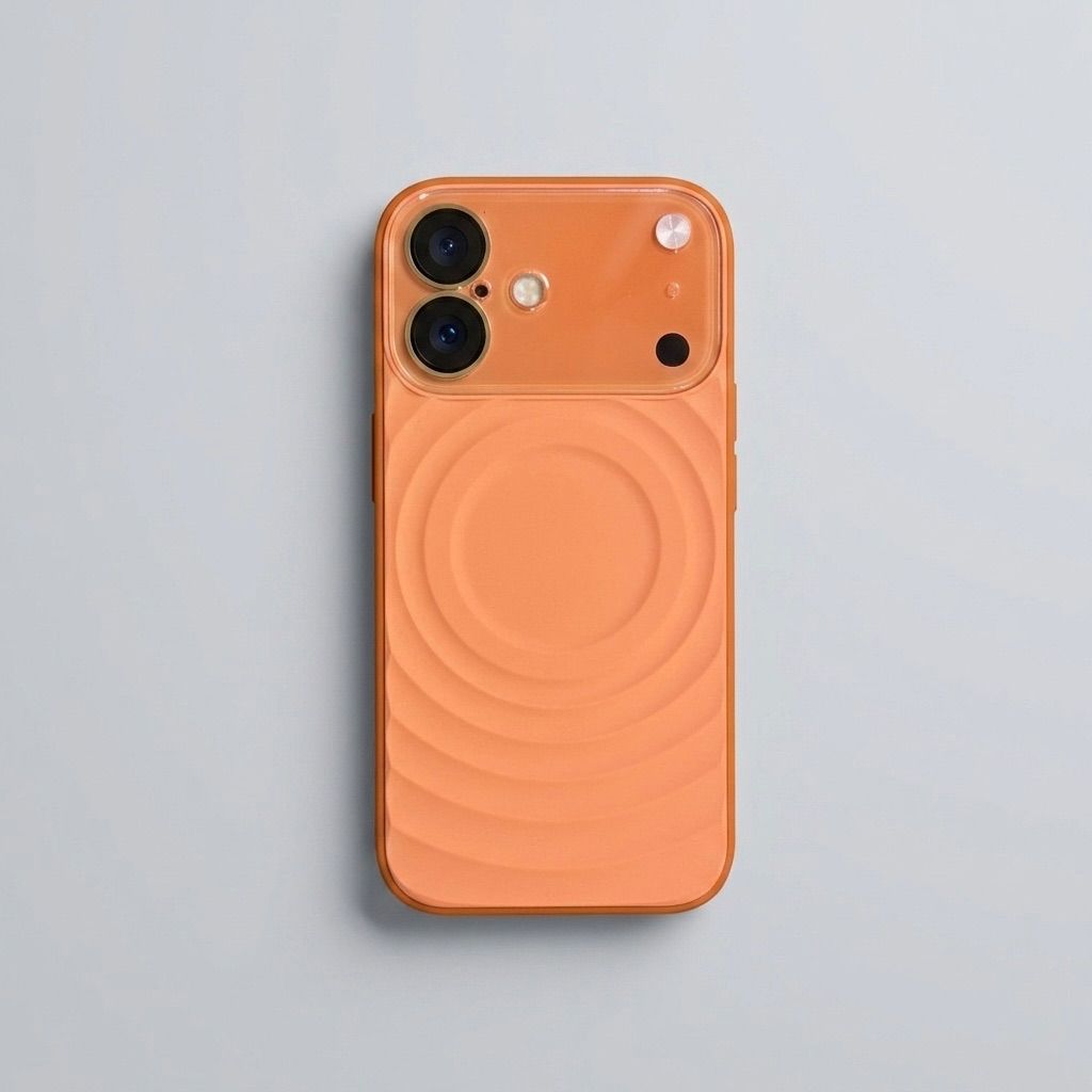 iPhone 15/16/17 シリコンケース オレンジ 3Dウェーブ カメラ保護