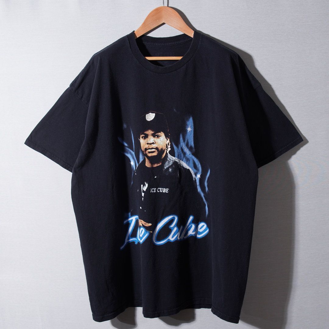 アイスキューブ Tシャツ カットオフ 半袖 黒 綿 ストリート　ヒップホップ アイスキューブ ICE CUBE Tシャツ XL ブラック ラップT ヒップホップT