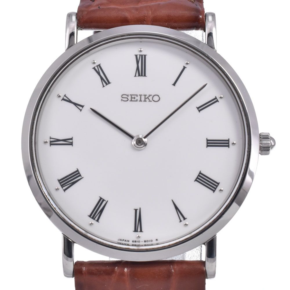 セイコー SEIKO SCVL002(6810-8000) メカニカル ホワイト 手巻き メンズ 良品 腕時計 Q#148919