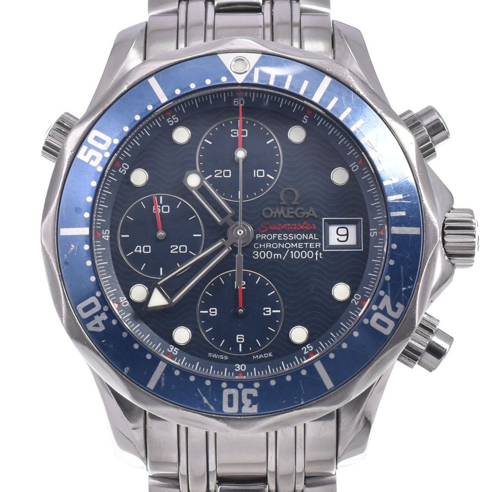 オメガ OMEGA 2225.80 シーマスター 300m クロノグラフ ブルー 自動巻き メンズ 腕時計 Q#148770
