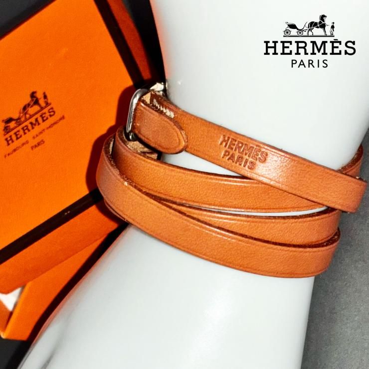 HERMES エルメス アピ1 レザー 4連 ブレスレット アクセサリー ブラウン シルバー金具 ★箱付★ ★良品★