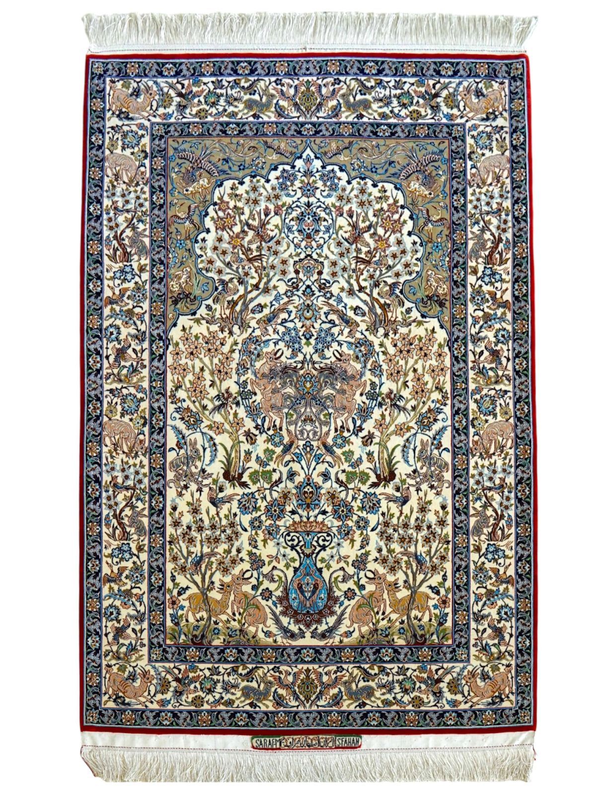 ペルシャ絨毯 オールドイスファハン産 サラフ・マームリ工房 約168×120cm｜コルクウール＆シルク 手織り ペルシャ絨毯