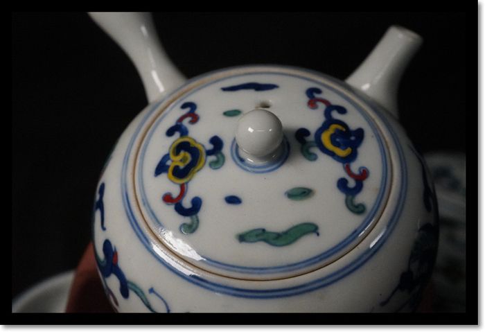 煎茶道具 茶器 急須 三彩 龍紋 茶道具 急須 茶碗 京焼 在銘 蓋付き