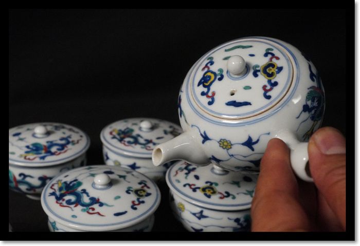 煎茶道具 茶器 急須 三彩 龍紋 茶道具 急須 茶碗 京焼 在銘 蓋付き