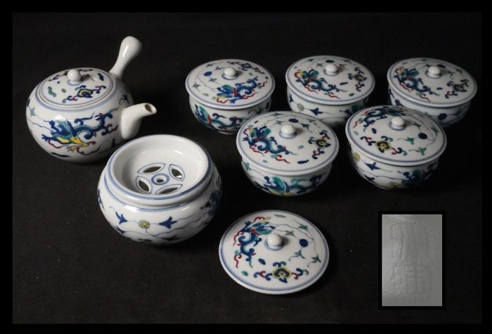 煎茶道具 茶器 急須 三彩 龍紋 茶道具 急須 茶碗 京焼 在銘 蓋付き
