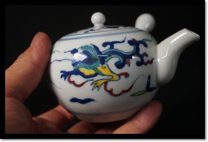 煎茶道具 茶器 急須 三彩 龍紋 茶道具 急須 茶碗 京焼 在銘 蓋付き