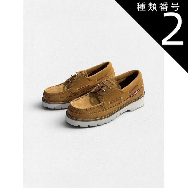 種類2：40/キャメル 【定価135,300円(税込)】DSQUARED2 ディースクエアード　分厚いラバーソールと上質イタリアンレザーを贅沢に用いたカジュアルな ブランドロゴ入り ヌバックレザー デッキシューズ レースアップシューズ 靴 革靴 キャメル ブラ