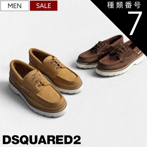 種類7：39/ブラウン 【定価135,300円(税込)】DSQUARED2 ディースクエアード　分厚いラバーソールと上質イタリアンレザーを贅沢に用いたカジュアルな ブランドロゴ入り ヌバックレザー デッキシューズ レースアップシューズ 靴 革靴 キャメル ブラ