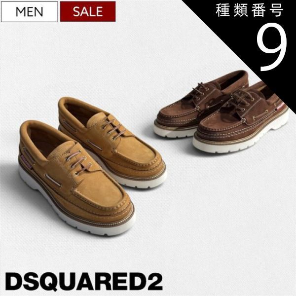 種類9：41/ブラウン 【定価135,300円(税込)】DSQUARED2 ディースクエアード　分厚いラバーソールと上質イタリアンレザーを贅沢に用いたカジュアルな ブランドロゴ入り ヌバックレザー デッキシューズ レースアップシューズ 靴 革靴 キャメル ブラ