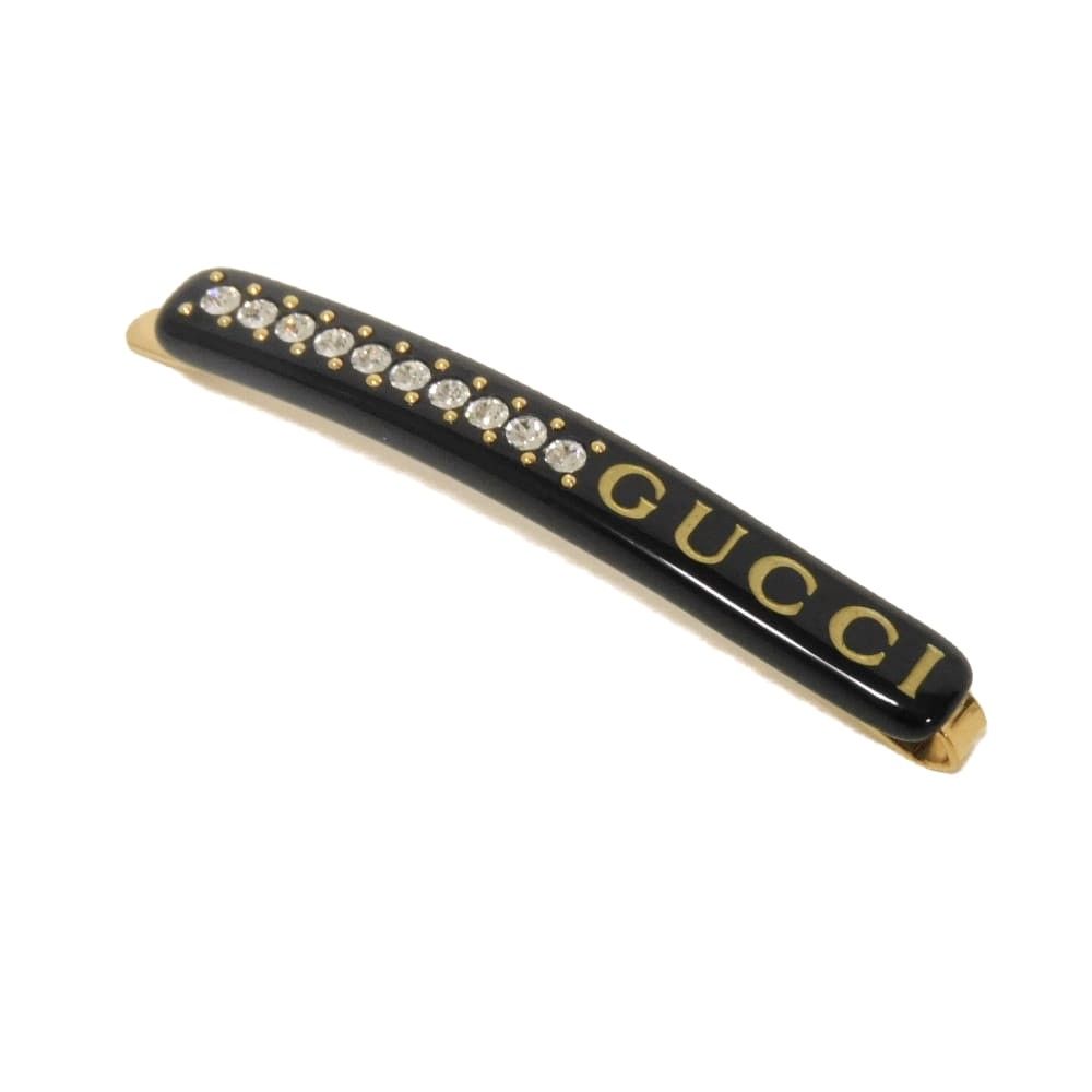 GUCCI ゴールド ヘアピン クリスタル(特価) GUCCI グッチ ロゴ クリスタル ヘアクリップ ゴールド クリア ライン