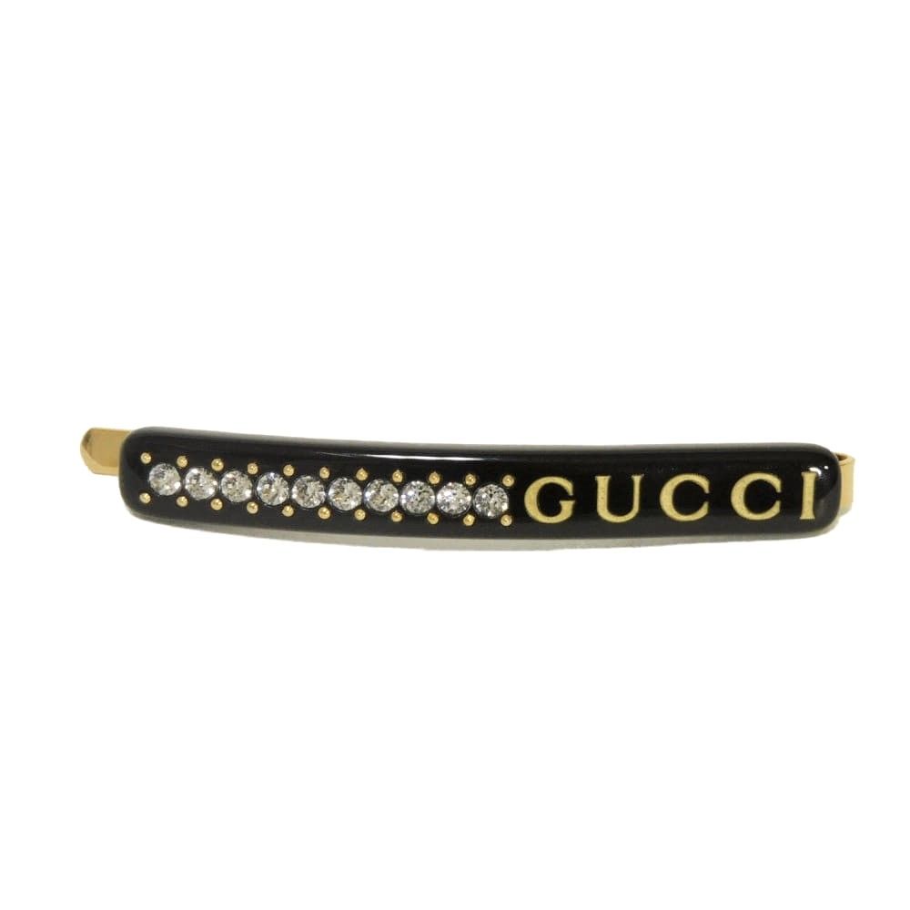 GUCCI グッチ ロゴ クリスタル ヘアクリップ ゴールド クリア ライン
