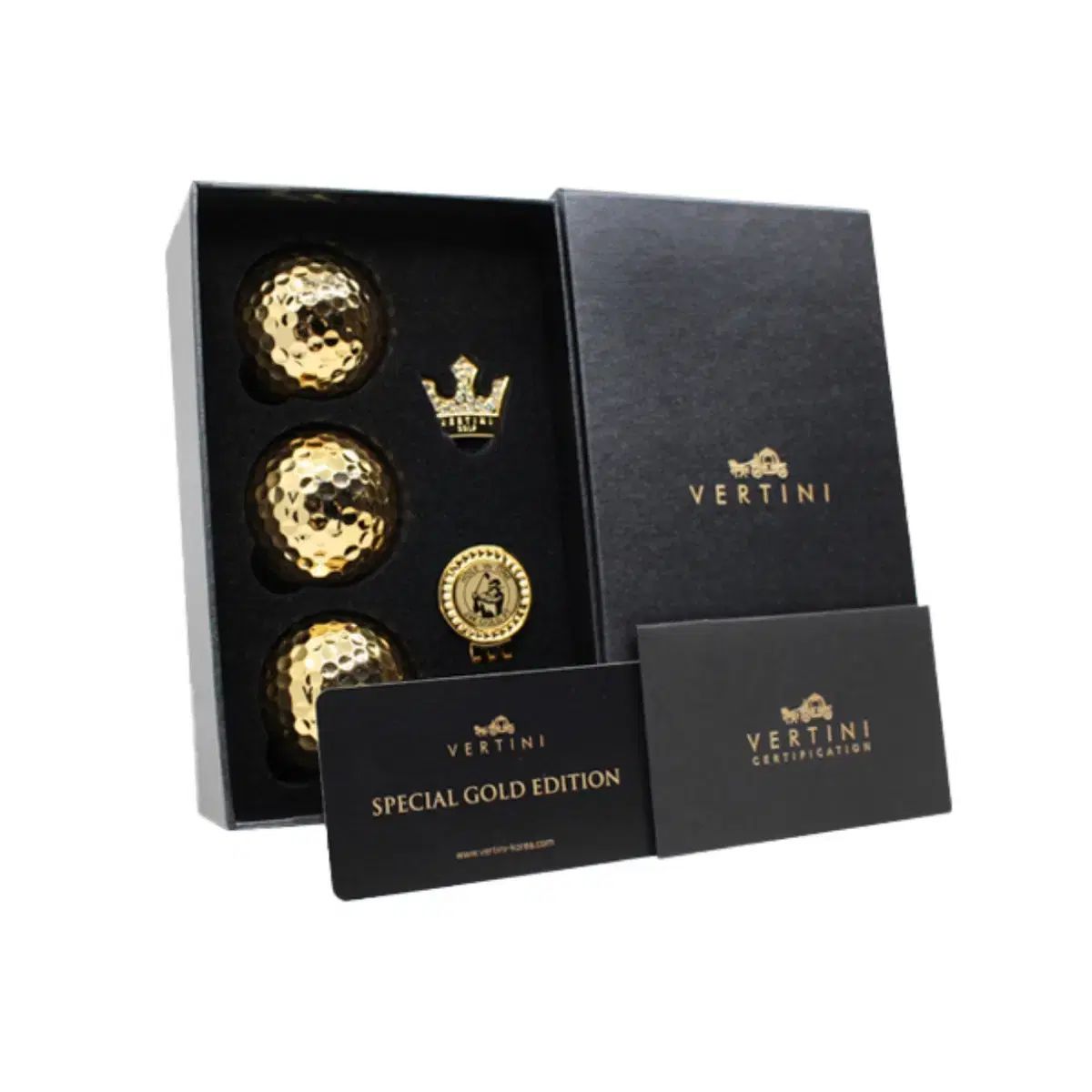 ベルティニ (24k GOLD) 黃金ゴルフボール 3p + ボールマーカー プレゼント セット