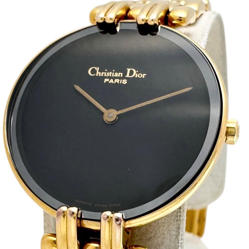 【Christian Dior/クリスチャンディオール】L46.154.3 腕時計 ステンレススチール/GP クオーツ ブラック文字盤/ゴールドベルト レディース 【中古】【真子質店】【GD】