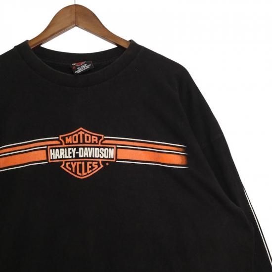 ハーレーダビッドソン 長袖プリントTシャツ ロンT バイク 古着 メンズUS-3XLサイズ ブラック系 sc-0502n